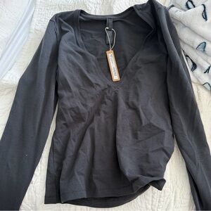Skims Cotton Jersey V Neck Long Sleeve